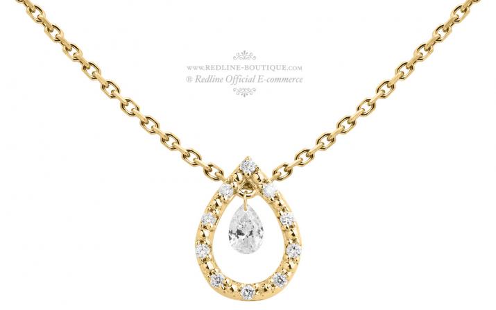Collier Chaîne Femme avec 0.19ct Diamant Rond en Or Jaune Pavé - Redline