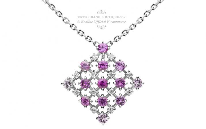 Collier chaîne or blanc diamant 0.18 ct et sapphire rose 1.22 ct - Redline