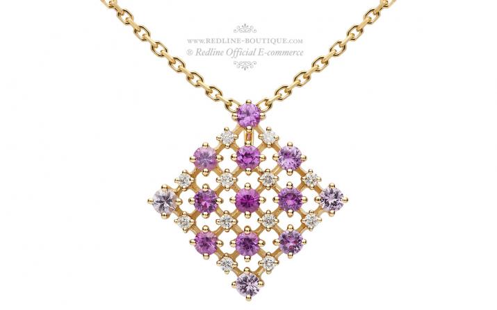 Collier chaîne or jaune diamant 0.18 ct et sapphire rose 1.22 ct - Redline