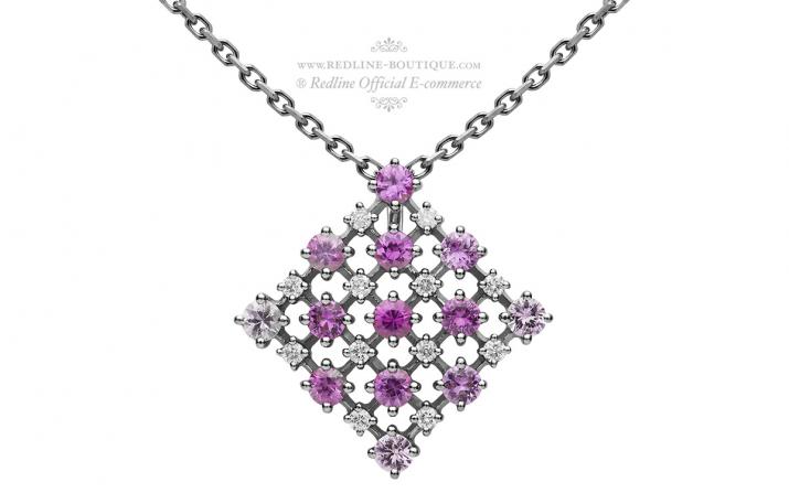 Collier chaîne or noir diamant 0.18 ct et sapphire rose 1.22 ct - Redline