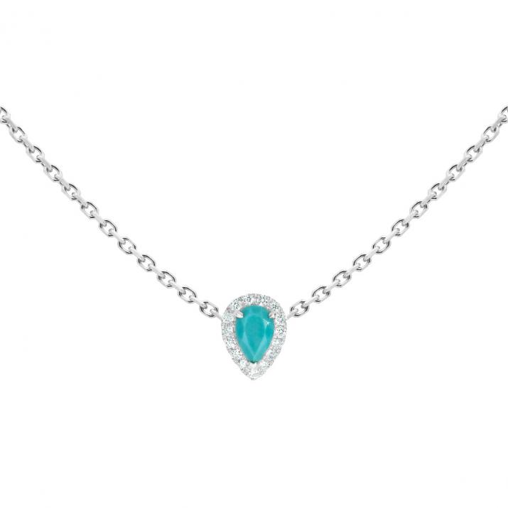 Collier chaîne turquoise et diamants en or blanc - Redline - 0++