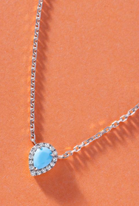 Collier chaîne turquoise et diamants en or blanc - Redline - 0++