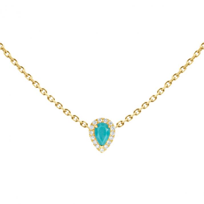 Collier chaîne turquoise et diamants en or jaune - Redline - 0++
