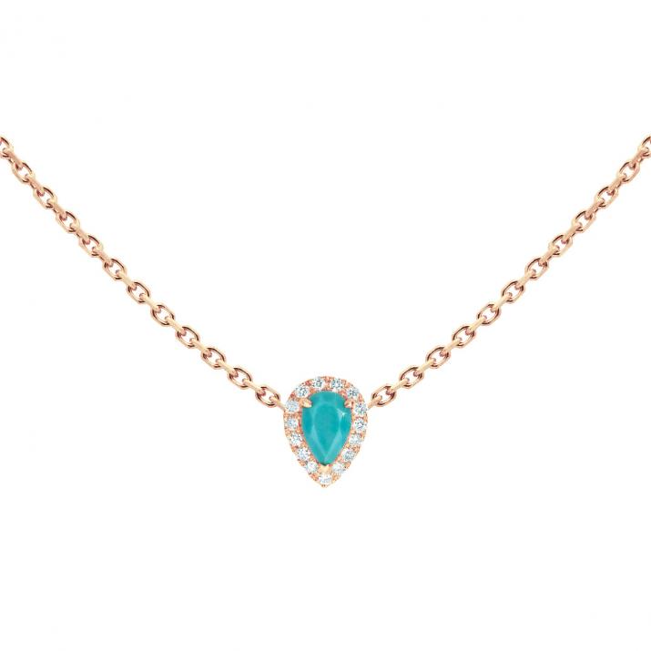Collier chaîne turquoise et diamants en or rose - Redline - 0++