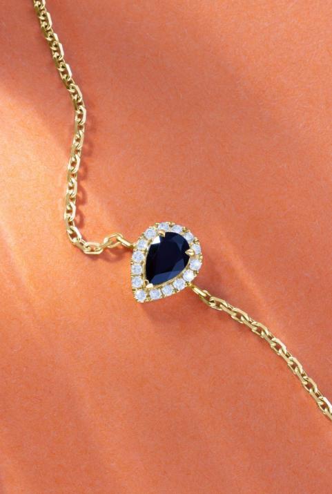 Bracelet chaîne onyx et diamants en or jaune - Redline - 0++