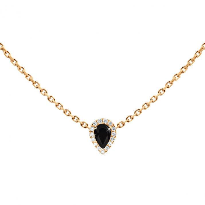 Collier chaîne onyx et diamants en or rose - Redline - 0++
