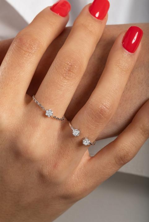 Bague demi jonc avec diamant 0.1 carat en serti invisible or blanc - Redline - 0++