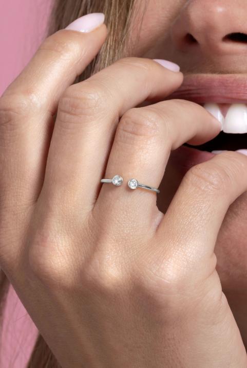 Bague demi jonc avec diamant 0.1 carat or blanc - Redline - 0++