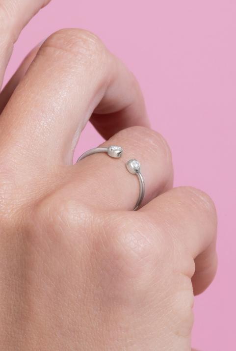 Bague demi jonc avec diamant 0.1 carat or blanc - Redline - 0++