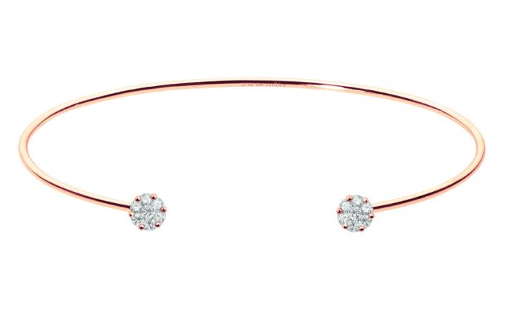 Bracelet jonc avec diamants 0.20 carat en serti invisible or rose - Redline - 0++