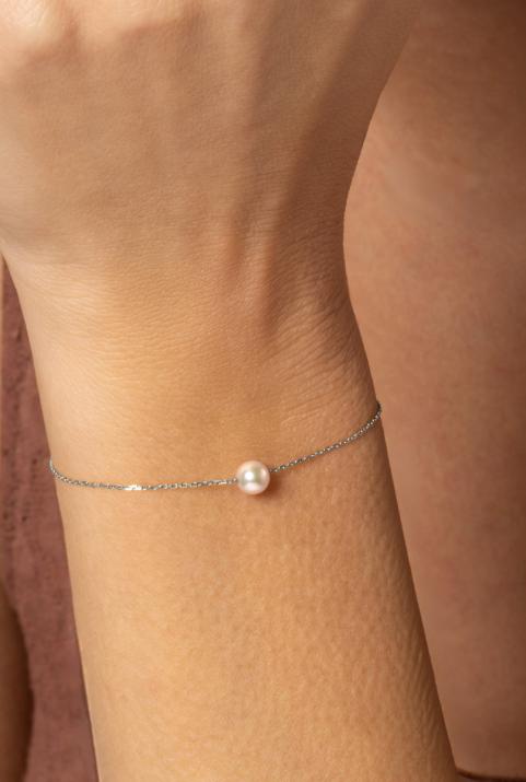 Bracelet chaîne avec perle d'Akoya fermoir en or blanc - Redline - 0++
