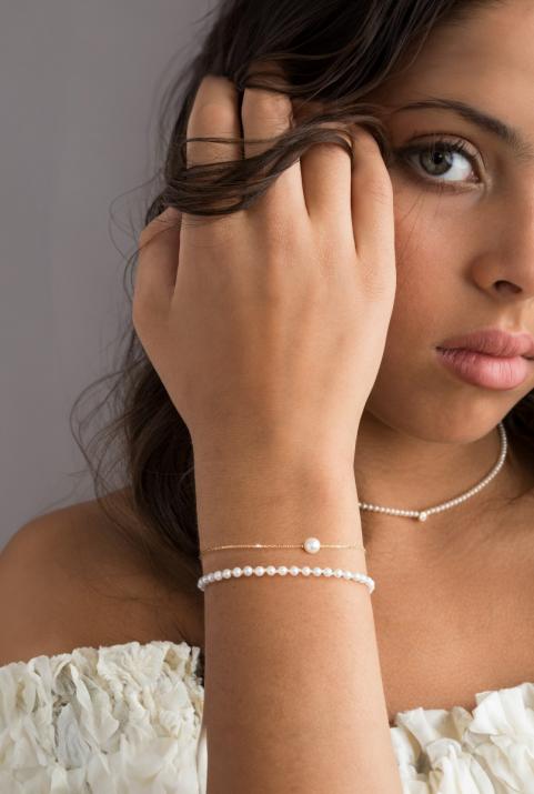 Bracelet chaîne avec perle d'Akoya fermoir en or jaune - Redline - 0++