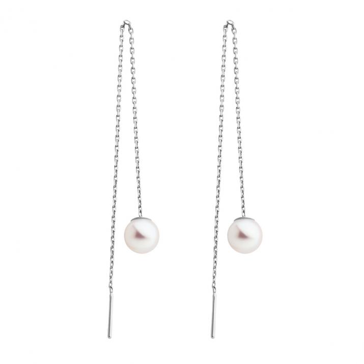 Boucles d'oreilles chaînes or blanc avec perle d'Akoya - Redline - 0++