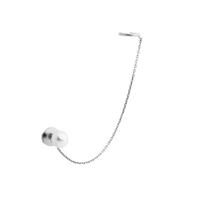 Boucle d'oreille chaînette or blanc avec perle d'Akoya - Redline - 0++