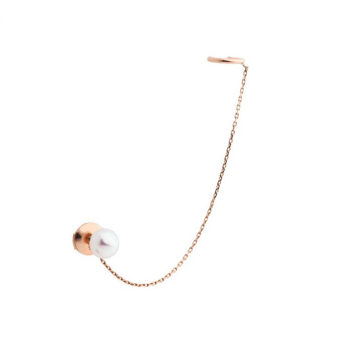 Boucle d'oreille chaînette or rose avec perle d'Akoya - Redline - 0++