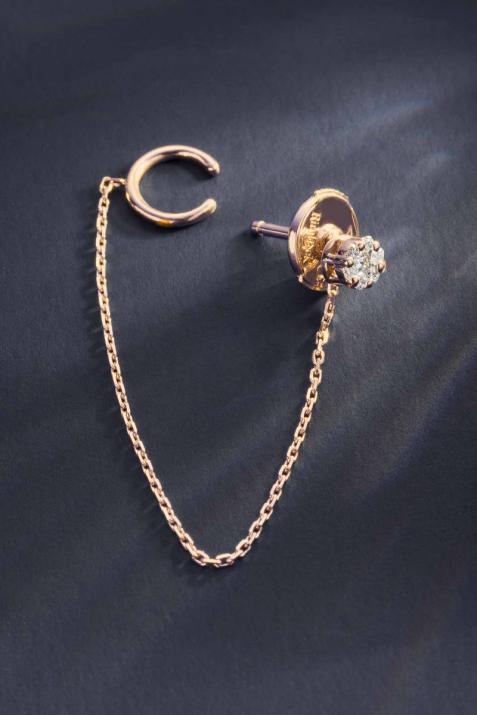 Boucle d’oreille faux piercing en or rose 18K, diamant 0,10 ct - Redline - 0++