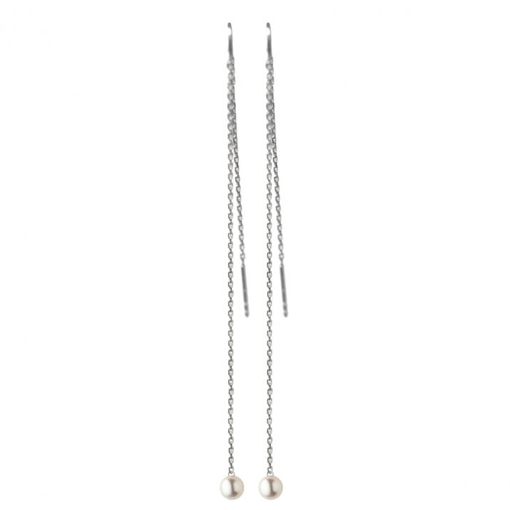 Boucles d’oreilles perle suspendue Milakoya sur chainette or blanc  - Redline - 0++