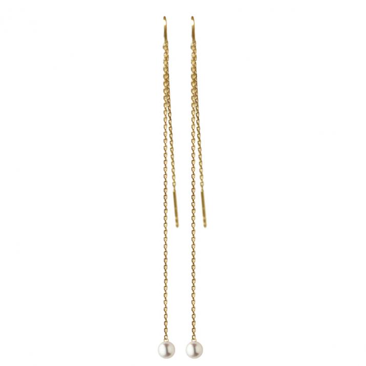 Boucles d’oreilles perle suspendue Milakoya sur chainette or jaune  - Redline - 0++