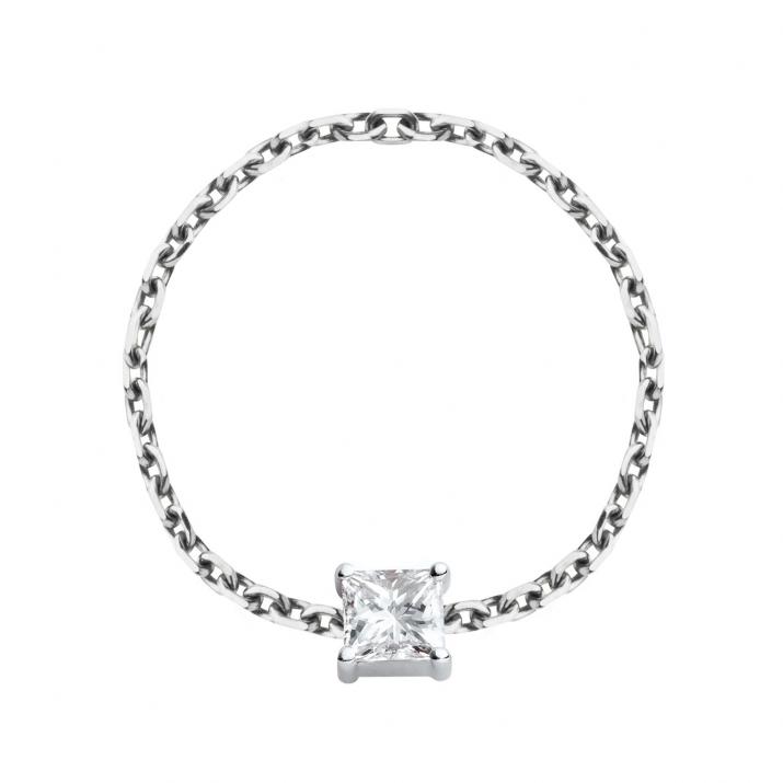 Bague chaîne avec diamant princesse 0.11 carat en serti griffe or blanc - Redline - 0++