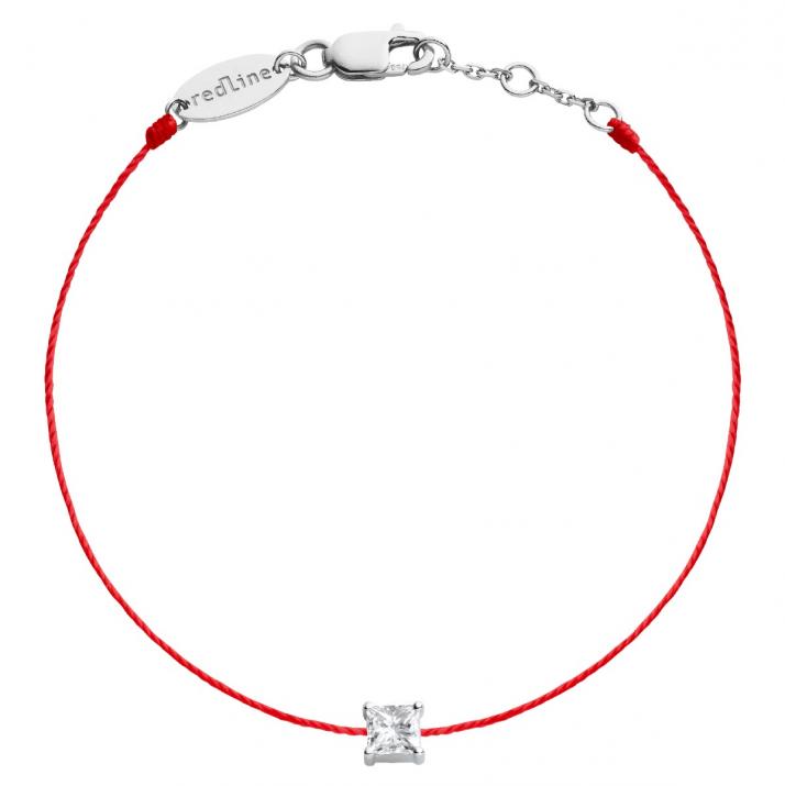 Bracelet fil avec diamant princesse 0.11 carat en serti griffe or blanc - Redline - 0++