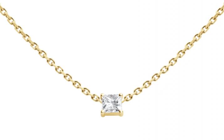 Collier chaîne avec diamant princesse 0.11 carat en serti griffe or jaune - Redline - 0++