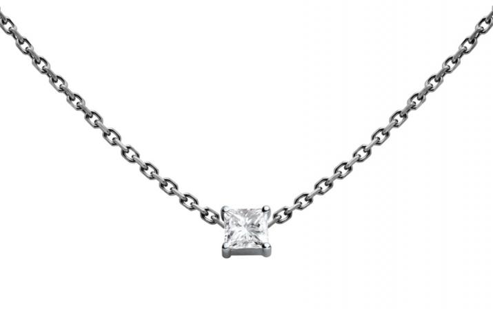 Collier chaîne avec diamant princesse 0.11 carat en serti griffe or blanc - Redline - 0++