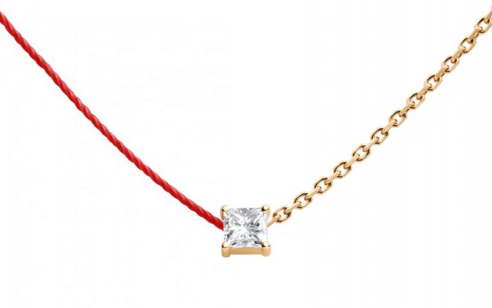 Collier fil et chaîne avec diamant princesse 0.11ct en serti griffe or rose - Redline
