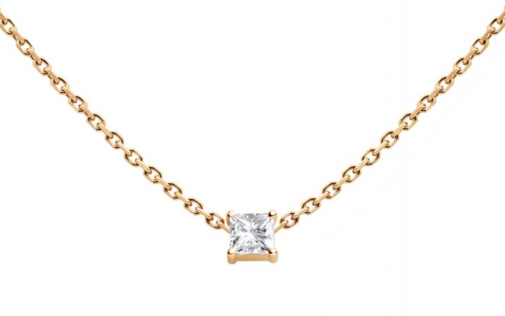 Collier chaîne avec diamant princesse 0.11 carat en serti griffe or rose - Redline - 0++
