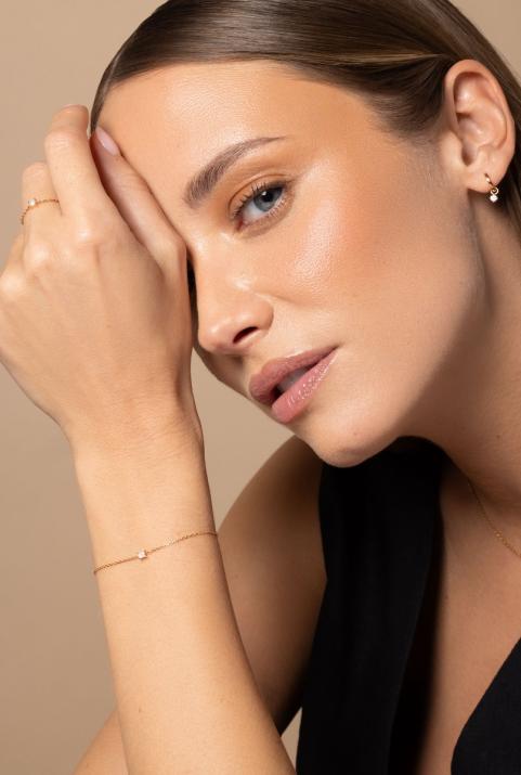 Bracelet chaîne avec diamant princesse 0.11 carat en serti griffe or rose - Redline - 0++