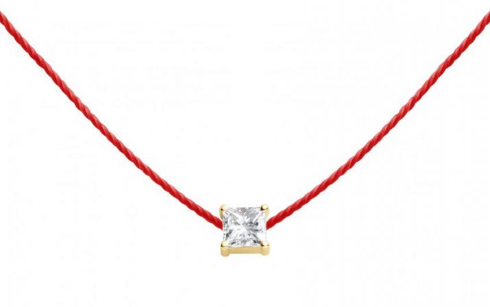 Collier fil avec diamant princesse 0.11ct en serti griffe or jaune - Redline