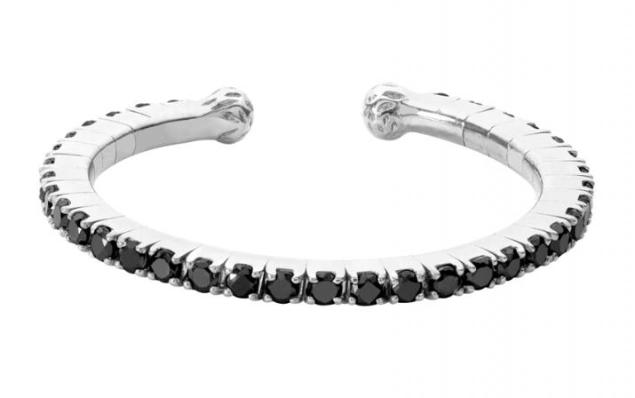 Bague jonc avec diamants noirs 0.29 carat en serti griffe or blanc - Redline - 0++