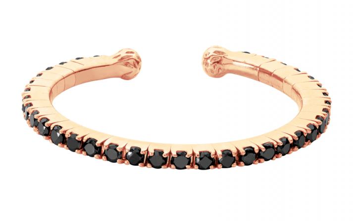 Bague jonc avec diamants noirs 0.29 carat en serti griffe or rose - Redline - 0++