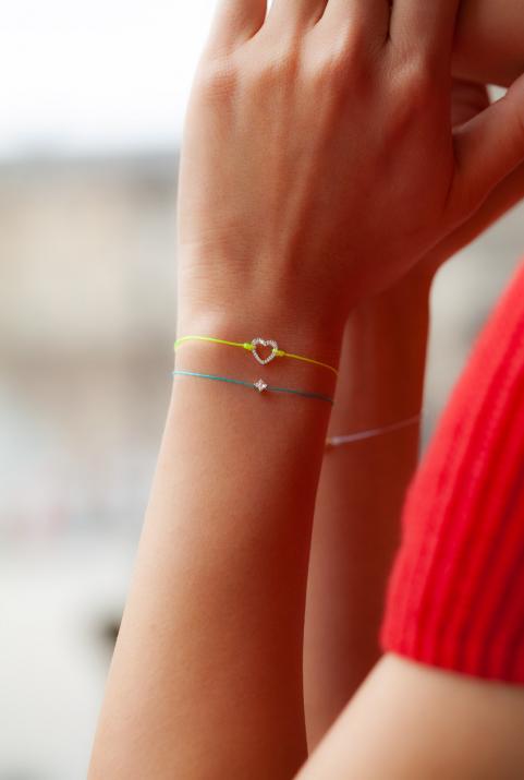 Bracelet fil coeur pavé diamant or blanc - Redline - 0++