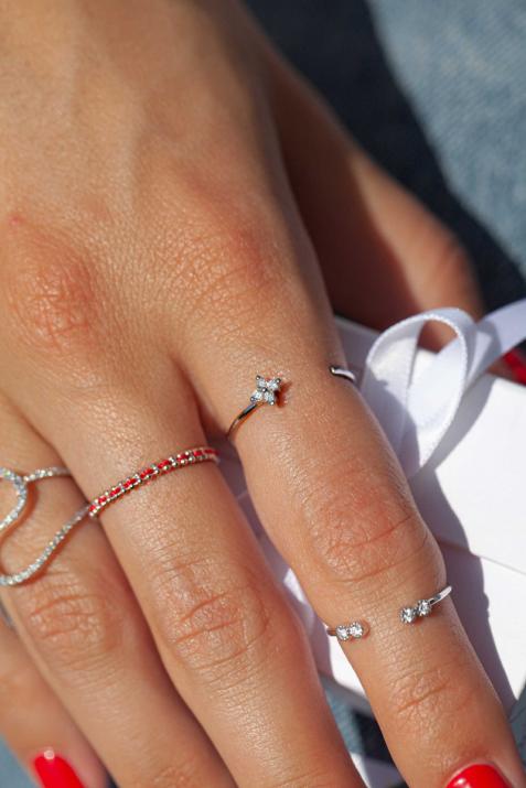 Bague jonc ouverte avec diamant 0.056 carat en serti griffe or blanc - Redline - 0++