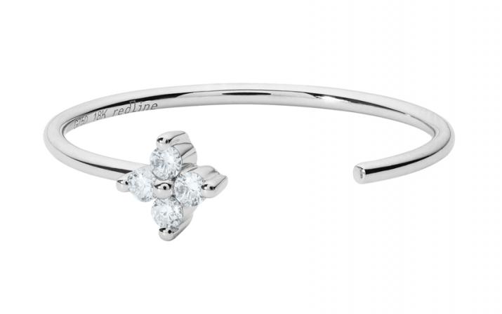 Bague jonc ouverte avec diamant 0.056 carat en serti griffe or blanc - Redline - 0++