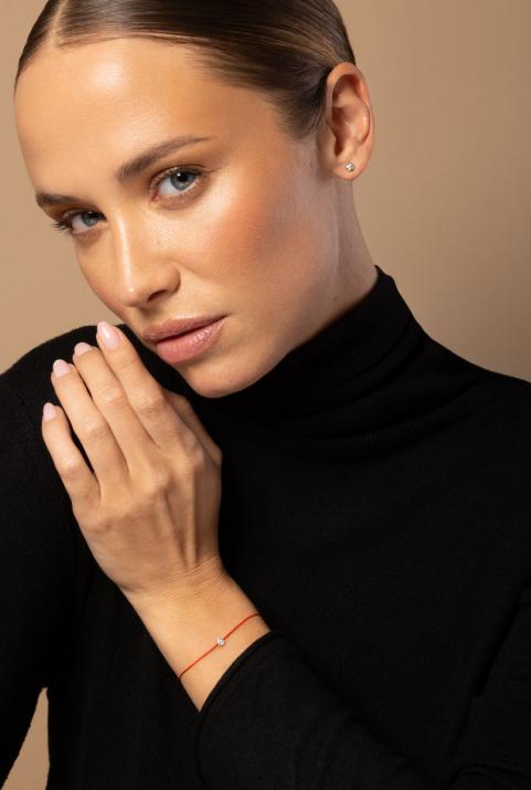 Bracelet fil avec diamant poire 0.10 carat en serti griffe or rose - Redline - 0++