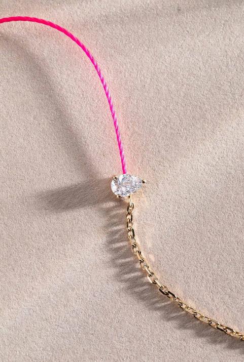 Bracelet fil et chaîne avec diamant poire 0.10 carat en serti griffe or jaune - Redline - 0++