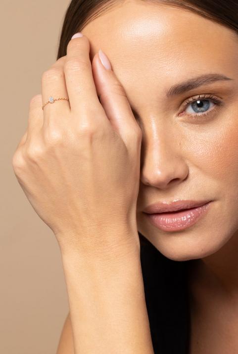 Bague chaîne avec diamant poire 0.20 carat en serti griffe or rose - Redline - 0++