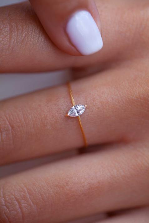 Bague fil avec diamant marquise 0.20 carat en serti griffe or rose - Redline - 0++