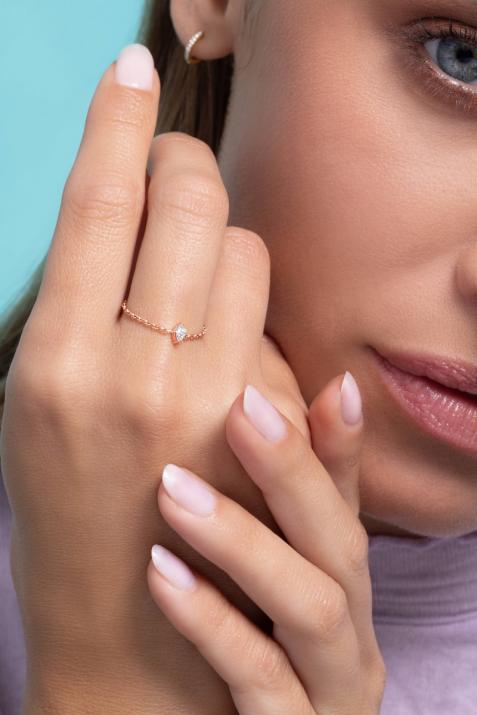 Bague chaîne avec diamant marquise 0.10 carat en serti griffe or rose - Redline - 0++