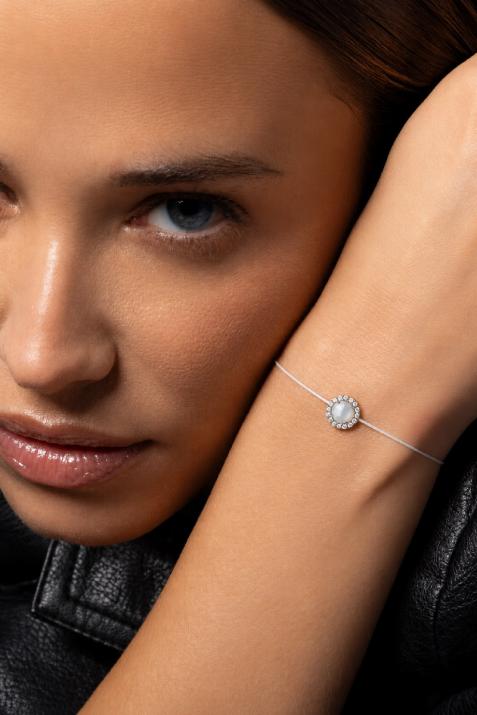 Bracelet fil nacre et diamants en serti griffe or blanc - Redline - 0++