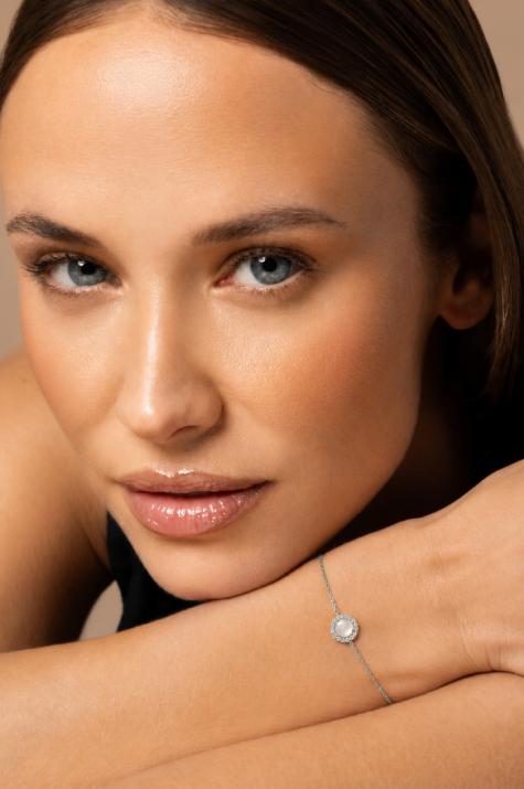 Bracelet chaîne nacre et diamants en serti griffe or blanc - Redline - 0++