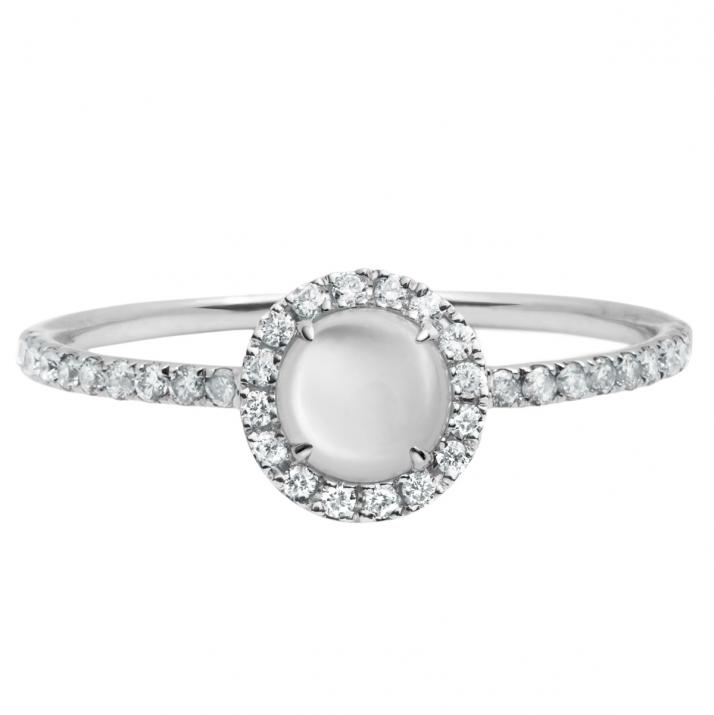 Bague jonc en nacre ronde en or blanc Reine avec diamants - Redline - 0++