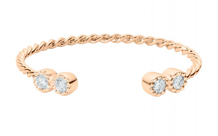 Bague demi jonc avec diamant 0.056 carat en serti griffe or rose - Redline