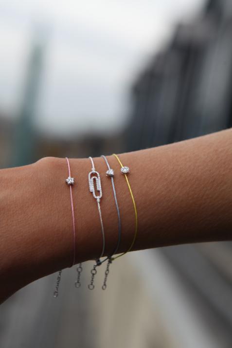 Bracelet fil avec diamant 0.05 carat serti griffe or blanc - Redline - 0++