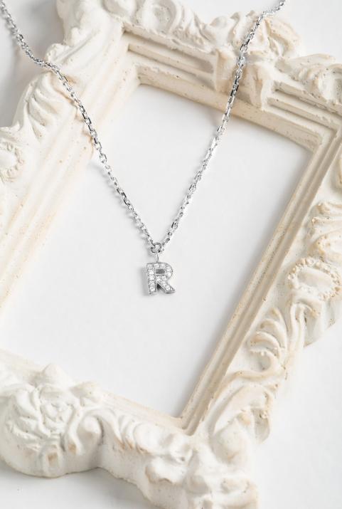 Collier chaîne Alphabet pavé diamants or blanc - Redline - 0++