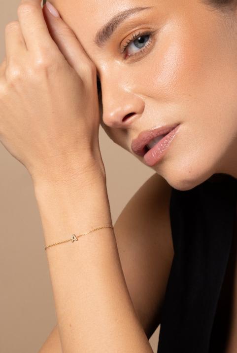 Bracelet Chaîne Alphabet Diamant Pavé Or Jaune - Redline - 0++