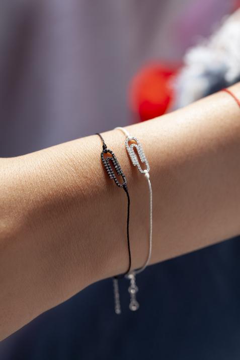 Bracelet fil trombone or noir pavé diamants noirs - Redline - 0++