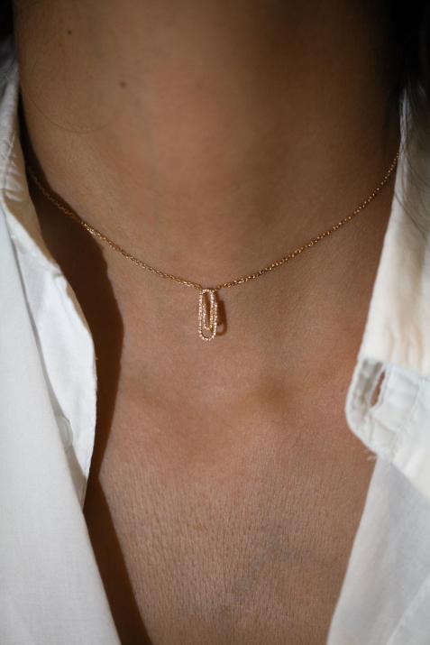 Collier chaîne trombone or jaune pavé diamants - Redline - 0++