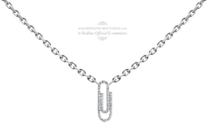 Collier chaîne trombone or blanc pavé diamants - Redline - 0++